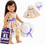 Emily Rose 18 Inch Doll Easter Spring Dress with Hat Chiffon Floral Sundress Outfit – Summer Dress & Matching Hat – Doll NOT Included – Fits American Girl Our Generation