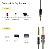 J&D Kabel jack 3,5 mm na 2 x 6,35 mm 3 m, 3,5 stereo AUX do 2 x męskich, duży adapter audio mono Y rozdzielacz do miksera, wzmacniacza, miksera, nagrywarki audio, gitary