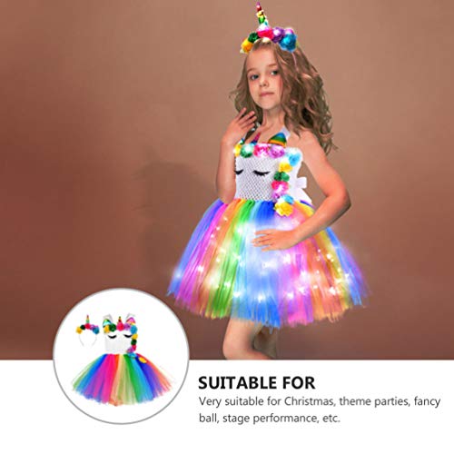 ABOOFAN 1 Conjunto de Traje de Festa de Unicron de Arco-Íris de Crianças Led Com Asas E Bandana Saia