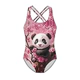 JEOCODY Panda Swimsuit for Girls Size 5 6 Soft One Piece Bathing Suit Kids Swimming Suits Crossback Beach Swimwear for Pool