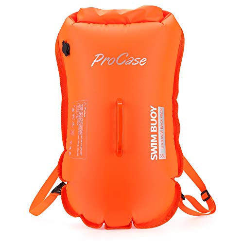 ProCase Swim Buoy Backpack, 35L Swimming Bubble Safety Float Waterproof Dry Backpack with Detachable Shoulder Strap for Boating Kayaking Fishing Rafting Swimming Beach Hiking Camping -Orange