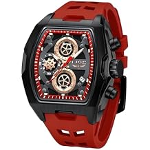 LIGE Mens Watch Skeleton Tonneau Square Chronograph Stainless Steel Quartz Analog Watches Waterproof Luminous Date Silicone Strap Durable Fashion Casual Business Dress Wrist Watch