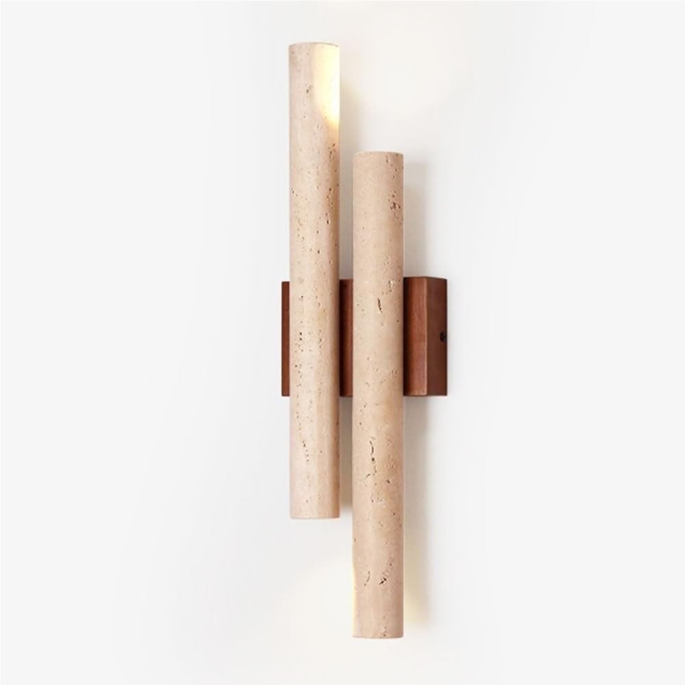 LUOYAOB Travertine Wall Sconce Modern Double Tube Vertical Wall Light Walnut Wood Wall Lamp Up Down Lighting Fixture for Living Room Hallway Entryway Bedroom Decor