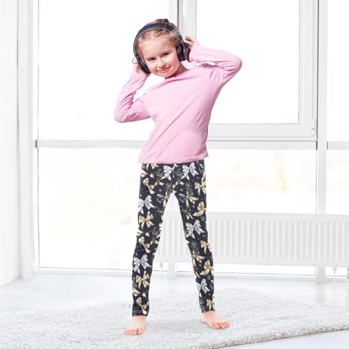 Girls' Athletic Leggings Ankle Length Yoga Dance Pants Kids Teen 4T Black White Gold Bow4