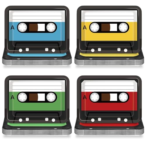 40PCS Cassette Tape Plates 70s 80s 90s Party Decorations 10 x 7 Inch Retro Square Paper Plates Tableware Music Themed Party Disposable Dinnerware for Retro Disco Hip Hop Kpop Theme Birthday Supplies