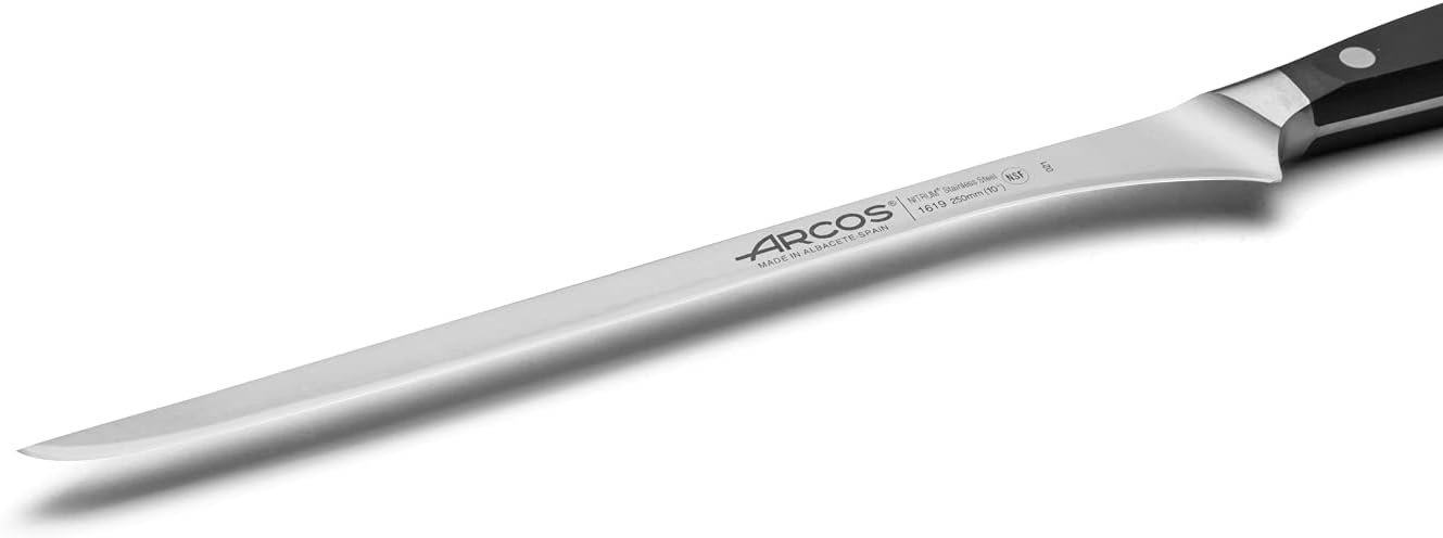 Arcos Carving Knife 10 Inch Stainless Steel. Ham Slicer Knife to Cut Ham and Meat. Ergonomic Polyoxymethylene Handle and 250mm Blade. Series Manhattan. Color Black
