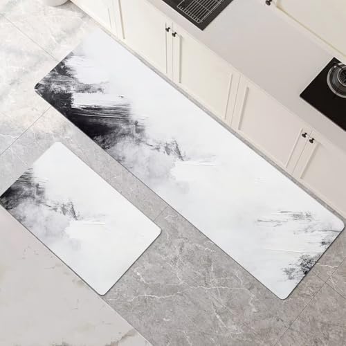 Alfombra de cocina súper absorbente para entrada y lavandería, juego gris lavable de 2 piezas 2