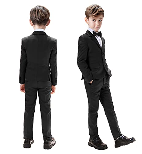 Kids Suits For Boys Tuxedo 5 Pieces Blazer Vest Pants Shirt Slim Fit Suits For Boys Size 2 Black #TOP2