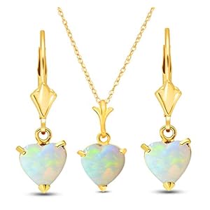 Galaxy Gold GG 14K Gold Jewelry Set – Necklace and Earrings w/Natural Heart-shaped Opals