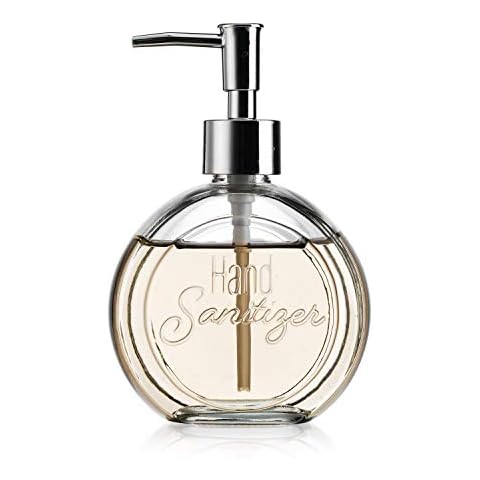 Elegant Home 12.5 Oz 6" Clear Embossed Glass Hand Sanitizer Dispenser Holder Bottle - Refillable, Acrylic Pump Ideal for Soap, Body Lotion, Essential Oil, Great for Bathroom & Kitchen Cover