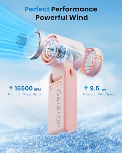 Image of Gaiatop Portable Handheld Turbo Fan, 21 Hrs Cooling, 180 Foldable 3-in-1 Hand Held Fans, 6-Speed (1-100) Personal Mini Handheld Fans, Small Portable Fan for Travel Working Outdoor, Women Gifts Pink