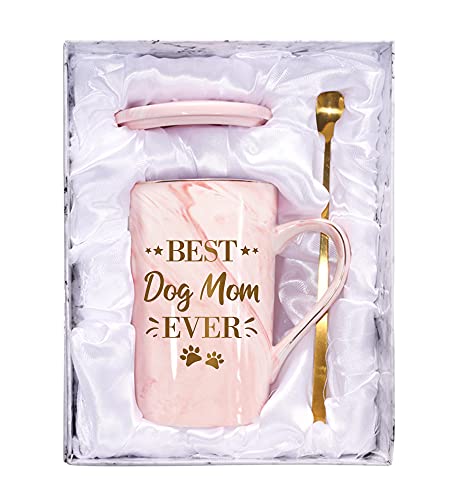 RosieLily Best Dog Mom Ever Coffee Mugs for Women, Funny Drinkware Cute Marble Ceramic Mugs Birthday Mothers Day Gifts for Dog Lover Coffee Cups from daughter Son Husband Kids 14Oz with Gift Box