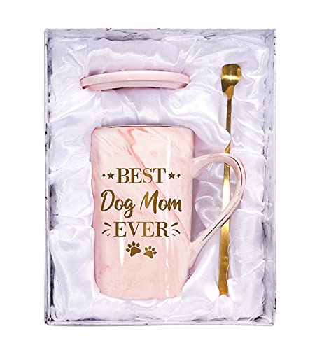 RosieLily Best Dog Mom Ever Coffee Mug,Funny 14 Oz Pink Marble Ceramic Dog Mom Coffee Mug Cups,Unique Mom Gifts for Women Mom On Veterinarian Birthday Mother's Day & Present for Dog Lovers Office Mugs