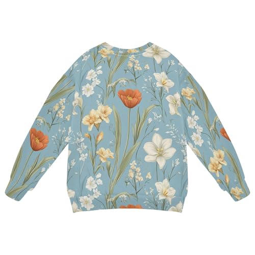 JUNZAN Autumn Flowers Tulips Daffodil Gladiolus Blue Big Boys Hoodie Sweatshirt Crewneck Tops Clothing Shirts Party 4T2