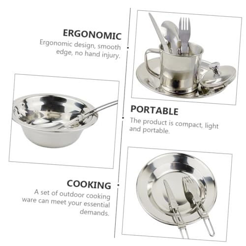 STOBAZA Kit de Cocina para Camping de Acero Inoxidable Portátil para 1-2 Personas miniatura 7