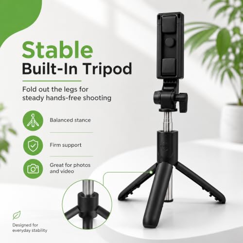 Image of UNBREAKcable 3-in-1 Bluetooth Selfie Stick Tripod with Wireless Remote Bluetooth Selfie Stick (Black, Remote Included) R1