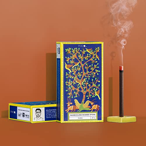 Phool Bambooless Incense Sticks - Oudh | Dhoop Sticks for Pooja | Dhoop Holder Inside | No Charcoal & Bamboo | Oudh Agarbatii Burn Time : 60+ Mins | Surprise Gift Inside |
