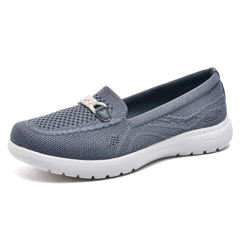 Image of Buyrew Loafers for Women - Comfortable Mesh Knit Slip On Walking Shoes with Arch Support - Dressy Business Casual Work Flats for Standing All Day - Lightweight Breathable Penny Loafers
