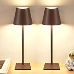 VISDANFO 2 Pezzi Lampada da Tavolo LED Senza Fili, Ricaricabile 5000mAh, Dimmerabile, 2700-6000K, Lampada da Comodino Batteria per Camera da letto, Sala da pranzo, Esterno, Impermeabile (Marrone)