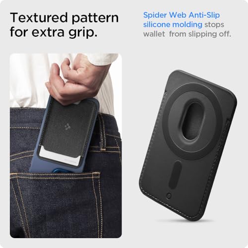Image of Spigen for MagSafe Wallet, Holds 3 Cards, MagFit Compatible with iPhone 17 /16 /15 /14 /13 /12 Models, Pixel 10 Series, MagSafe-Cases, Pixelsnap, Plaud Note & More, Card Holder - Fabric Black (3-Cards)