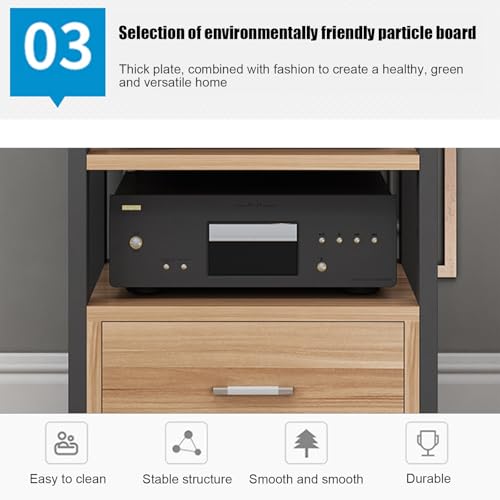 Mobile Porta TV a 4 Ripiani con Ruote - Supporto Regolabile per Giradischi, Console di Gioco, Lettore Dvd e proiettore - Elegante Design in Metallo e Legno, Centro di intrattenimento salvasp