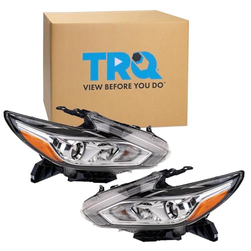 TRQ Driver and Passenger Side Headlight Assembly 2 Piece Set Compatible with 2016-2018 Nissan Altima