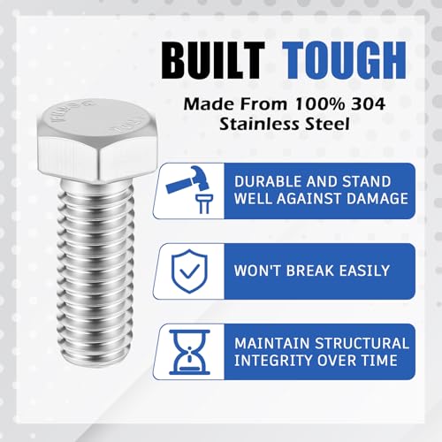 Image of Zonon 50 Pcs 3 /8-16 x 3 /4 inch Hex Head Screw Bolt 18-8 (304) Stainless Steel Hexagon Bolts, Fully Threaded, Plain Finish, External Hex Drive (Silver)