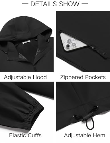 COOFANDY Mens Rain Jacket Lightweight Waterproof Raincoat Packable Rain Shell Jacket With Hood Golf Hiking Windbreaker3