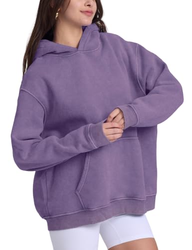 Image of FAIABLE Womens Oversized Acid Wash Hoodie Unisex Heavyweight Fleece Cotton Hoodies Vintage Washed Sweatshirt for Women