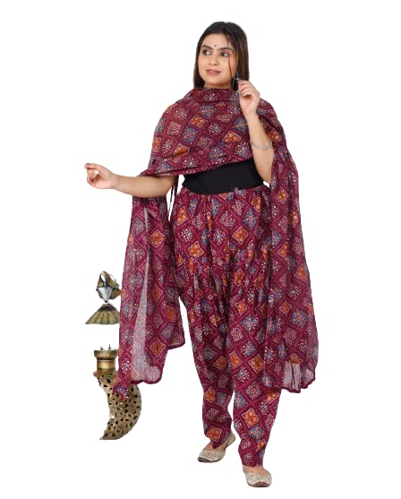 KHEEAA Fashion's Womens Cotton Bandhani(Rangoli) Printed Patiala Salwar with Matching Dupatta (Free Size)-image-25