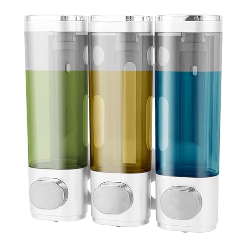 Dispenser Sapone da Muro 3 Pezzi, Dispenser Sapone Parete 300 ml, Dispenser Sapone Bagno a Muro Non è Richiesta Alcuna Perforazione o Installazione di Viti, Bianco