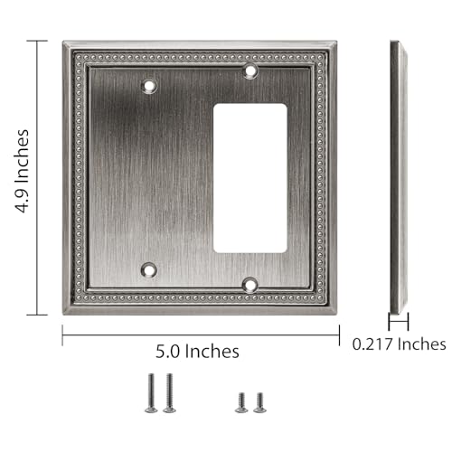 Image of Henne Bery Sunken Pearls Heavy Duty Decorative Wall Plate Switch Plate Outlet Cover (Blank /Decorator, Heirloom Silver)