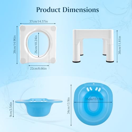 Sitzbadewanne für Toilette Erwachsene – Tragbares Sitzbad mit Hocker & Spülfunktion, Abnehmbar für Hämorrhoiden Behandlung & Wochenbettpflege
