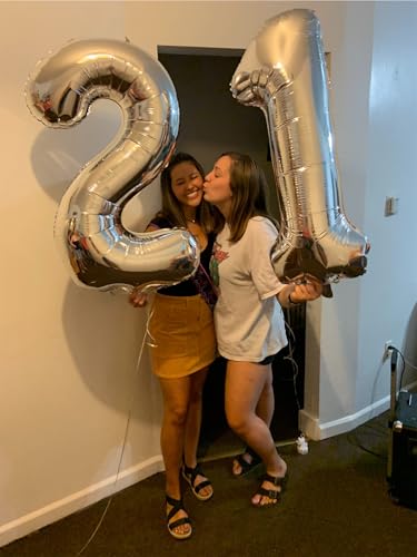 Image of Silver Number 40 Balloon 40 inch, 40 Number Balloons, 40th Silver Birthday Decorations, 40 Year Old Women Men Silver Party Supplies