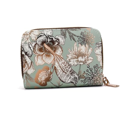 Floral Natural Pattern ID Cards Case,Coin Purse Wallet with 11 Card Slots and Zippers for Women