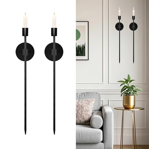 Image of TFSWUFI Black Wall Candle Holder 23 Inches Long Candles Sconces Wall Decor Set of 2 Large Candle Sconce Modern Chic Home Decors for Bedroom Dining Room LivingRoom