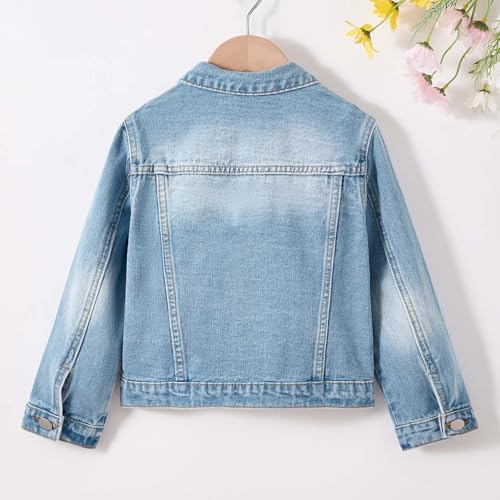 Denim Jacket for Girls Trendy Button Down Collared Long Sleeve Ripped Jackets Tops Coat Outwear Fall Outfits 3-12 Years3