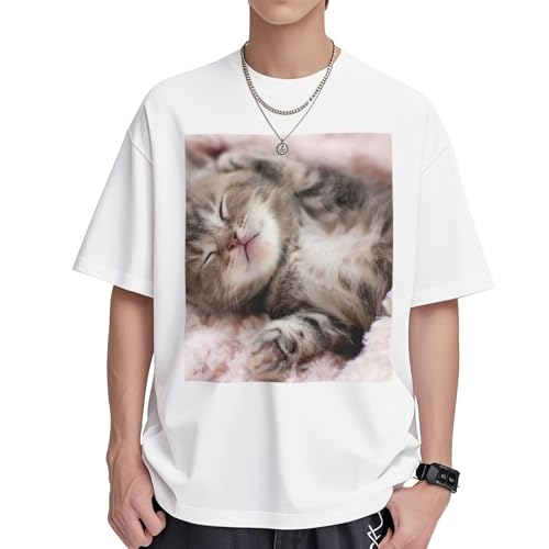 T-shirt chat endormi femme en coton manches courtes coupe ample tunique décontractée