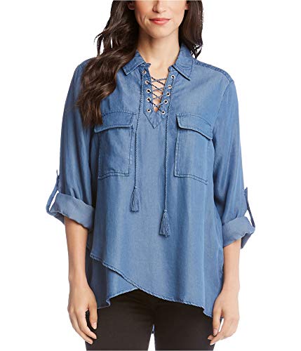Karen Kane Women's LACE-UP WRAP Hem TOP, Chambray,...