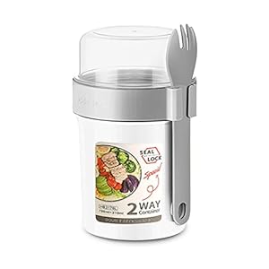 bainuote Yoghurtbeker, 2-in-1 mueslibeker to go, lekvrije mueslibeker voor onderweg. 310 ml + 560 ml saladebeker, BPA-vrije lunchbox voor ontbijt of lunch voor onderweg, met lepel en sausdoos