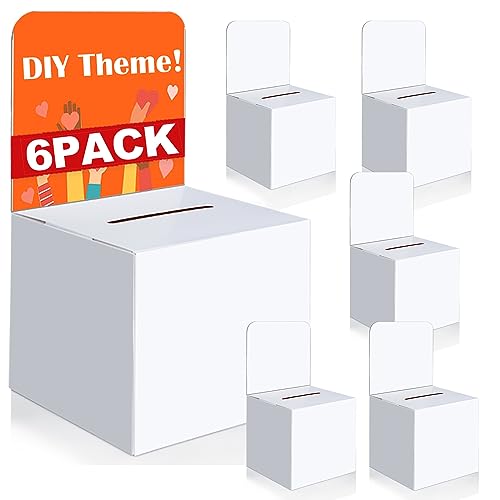VOISEN Raffle Box,6 Pack Ballot Box with Slot, Donation Boxes for Fundraising,Cardboard Raffle Boxes with Slot and Removable Header for Collecting Business Card Voting Contest (White)