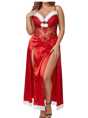 Image of Alrovetoney Plus Size Lingerie For Women Babydoll Sexy Mesh Maxi Nightdress Exotic Sleepwear Side Slits