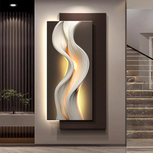 Image of TeHWiEEphs Modern Italian Minimalist 3D LED Wall Art – Abstract Luxury Sandstone Texture, Remote Control Plug-in, Elegant Wall Decor for Entryway Foyer Home Interior(B,50x100cm/19.69x39.37in)
