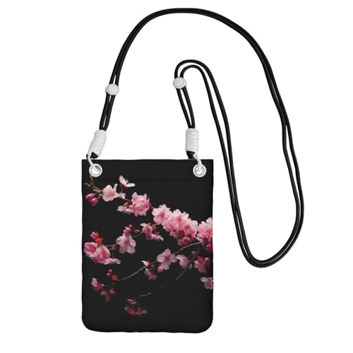 Japanese Cherry Flowers Print Small Crossbody Bags for Women Lightweight Phone Bag Purses Adjustable Strap