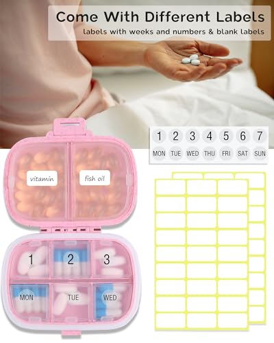 Meacolia Travel Pill Organizer, 1 Pack 8 Compartments Daily Pill Case Small Pill Box For Pocket Purse, Portable Pill Container Medicine Vitamin Organizer  thumb #3