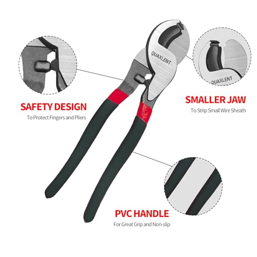 Image of 10 Inch Large Cable Cutter Heavy Duty High Leverage Big Wire Cutting Plier Tool for 4 /0 Aluminum 2 /0 Soft Copper and 100PR 24AWG Comm Cable, Black
