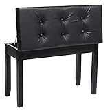 IWELL Double Piano Bench with Rubberwood Legs, Duet Keyboard Bench with Storage Compartment & Padded Cushion, Capacity 396LBS, Vanity Stool, Keyboard Seat, for Women, Girl Black