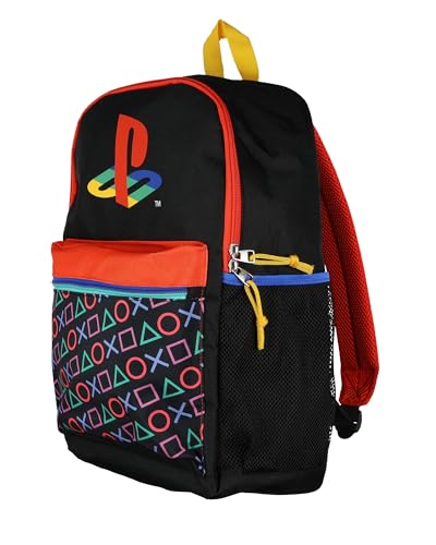 Mad Engine Mochila PlayStation de 45,7 cm com logotipo PS e símbolos de controle com capa tecnológica