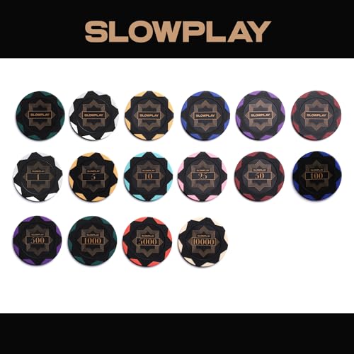 SLOWPLAY Nash Clay Poker Chips, 14 Grams Heavyweight Clay Composite, 40mm Large Chips in Bulk, Pack of 50 with Denomination of 500