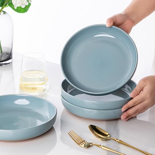 AmorArc 8.75'' Large Ceramic Pasta Bowls, 36oz Handpainted Stoneware Bowls Set of 4, Microwave&Dishwasher Safe Bowls with Rustic Terracotta Underside for Pasta Salad, Blue by AmorArc - Image 7